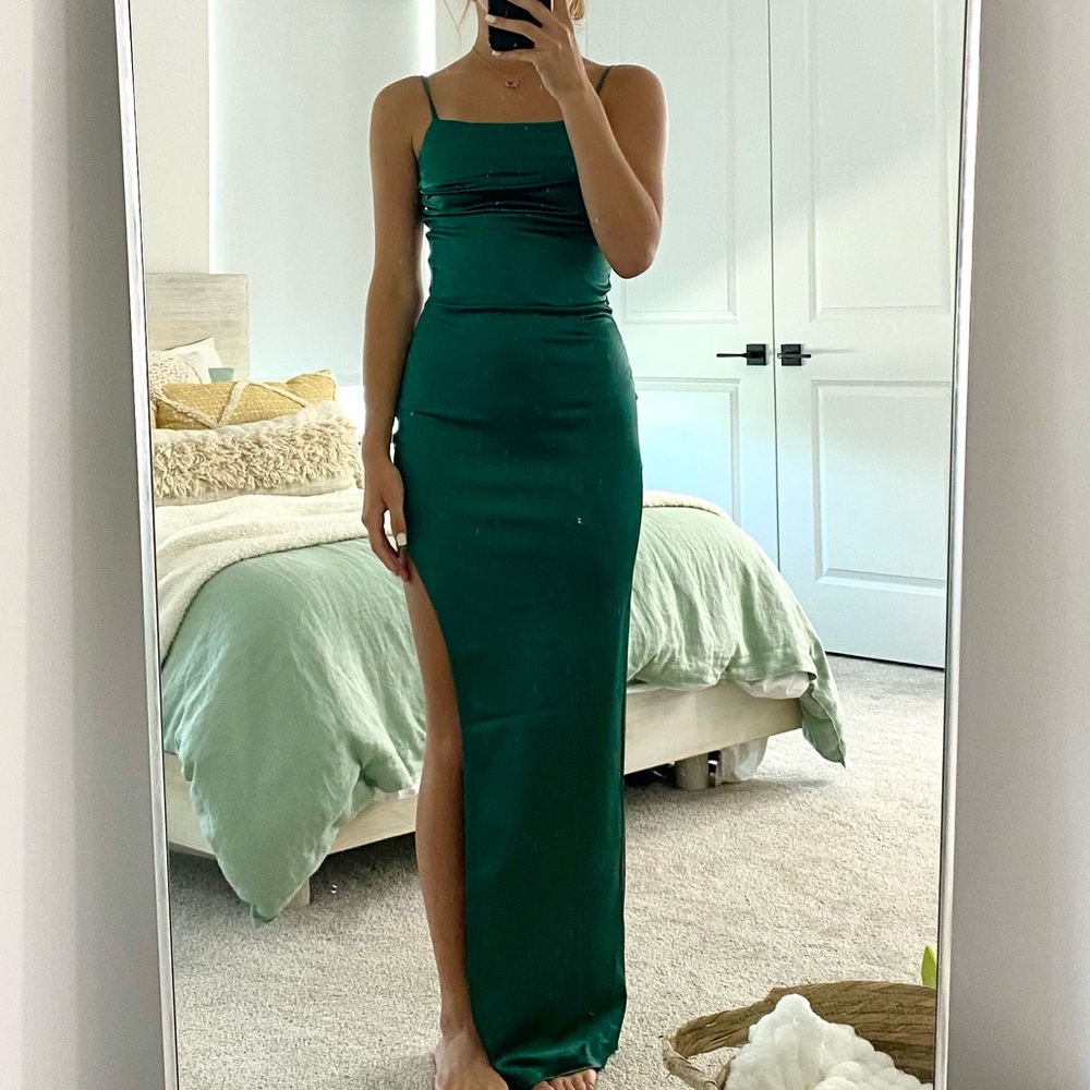 Prom/Formal silk dress in the color emerald green